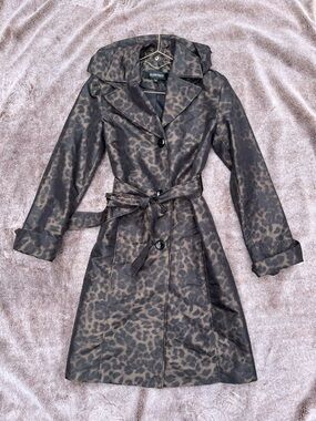 Ellen Tracy Brown and Black Leopard Print Trench Coat